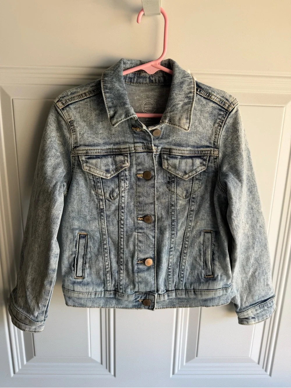 Kids Wonder Nation Light Wash Denim Jean Jacket - Blue With Patches on Back